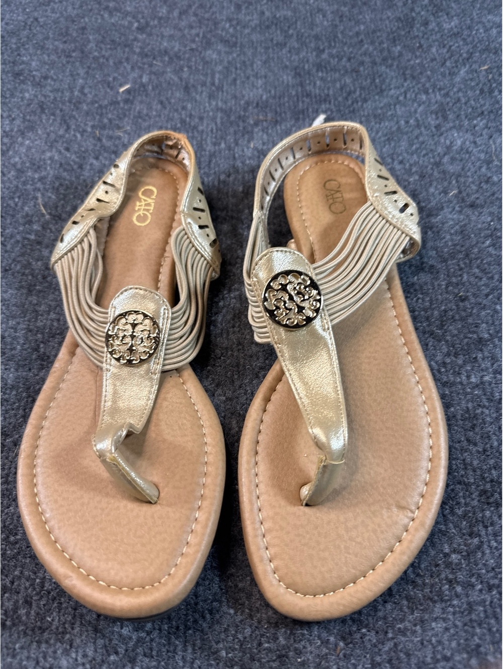 Cato Women’s Size 7 Gold Metallic Medallion Thong Sandals